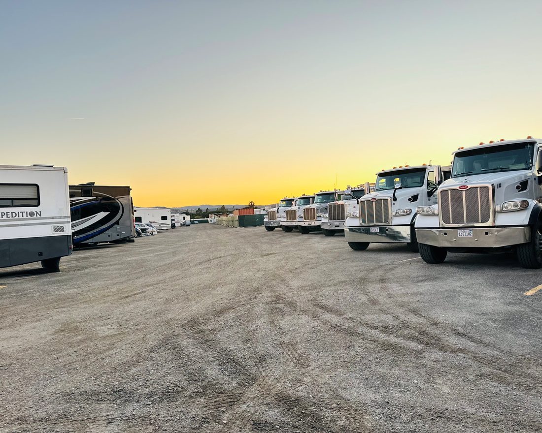 B&D Transportation trucks staged at the yard before the morning dispatch